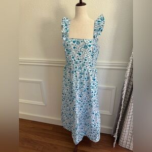 Draper James Blue Floral Square-Neck Midi Dress with Ruffle Straps